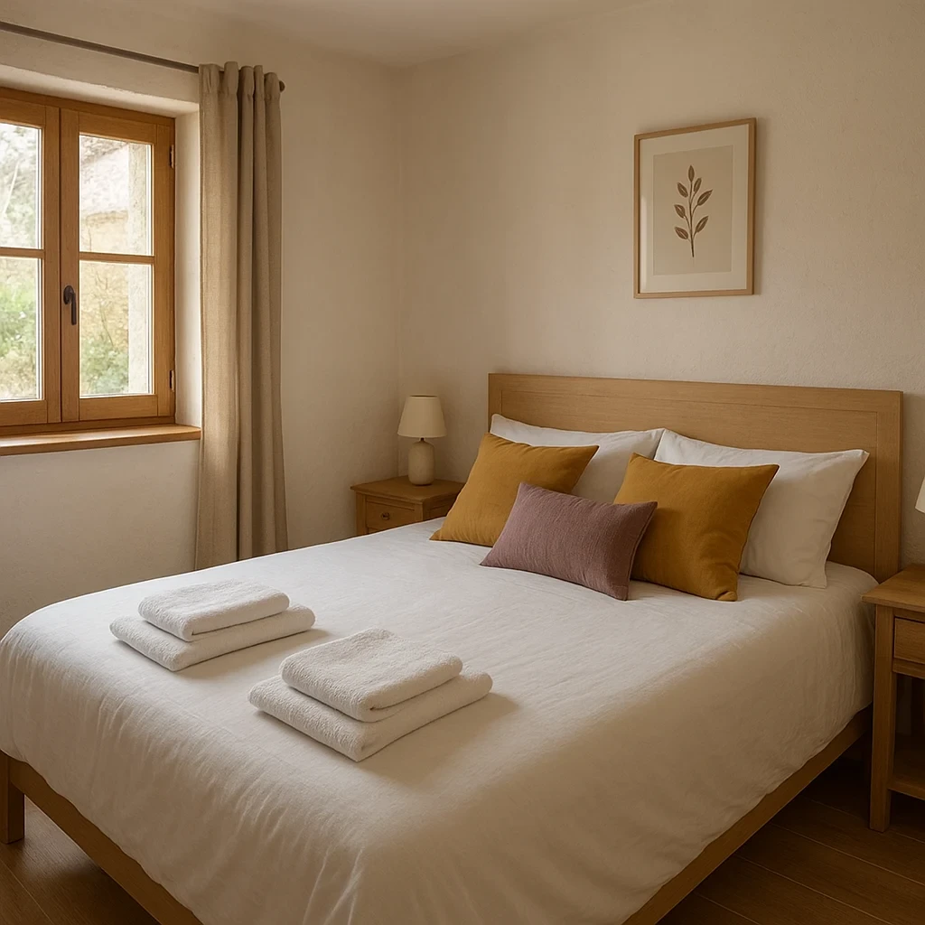 Chambre de gîte décorée à petit budget avec literie soignée