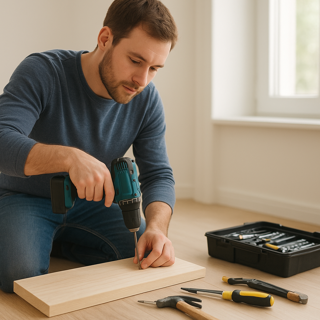 Débutant utilisant une perceuse-visseuse à la maison