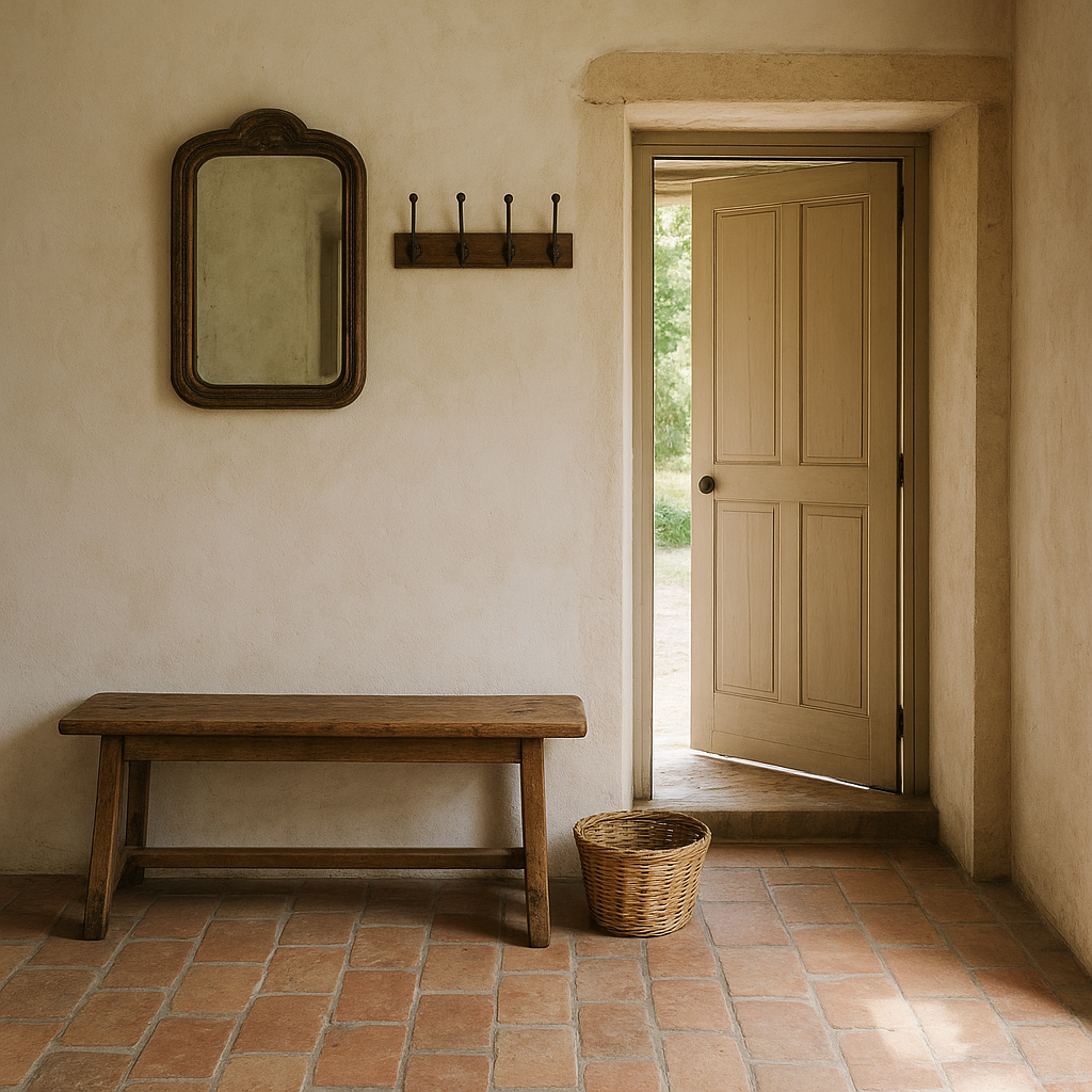 Maison de campagne : quelle décoration intérieure choisir pièce par pièce ? 2 Entrée d’une maison de campagne avec décoration intérieure chaleureuse