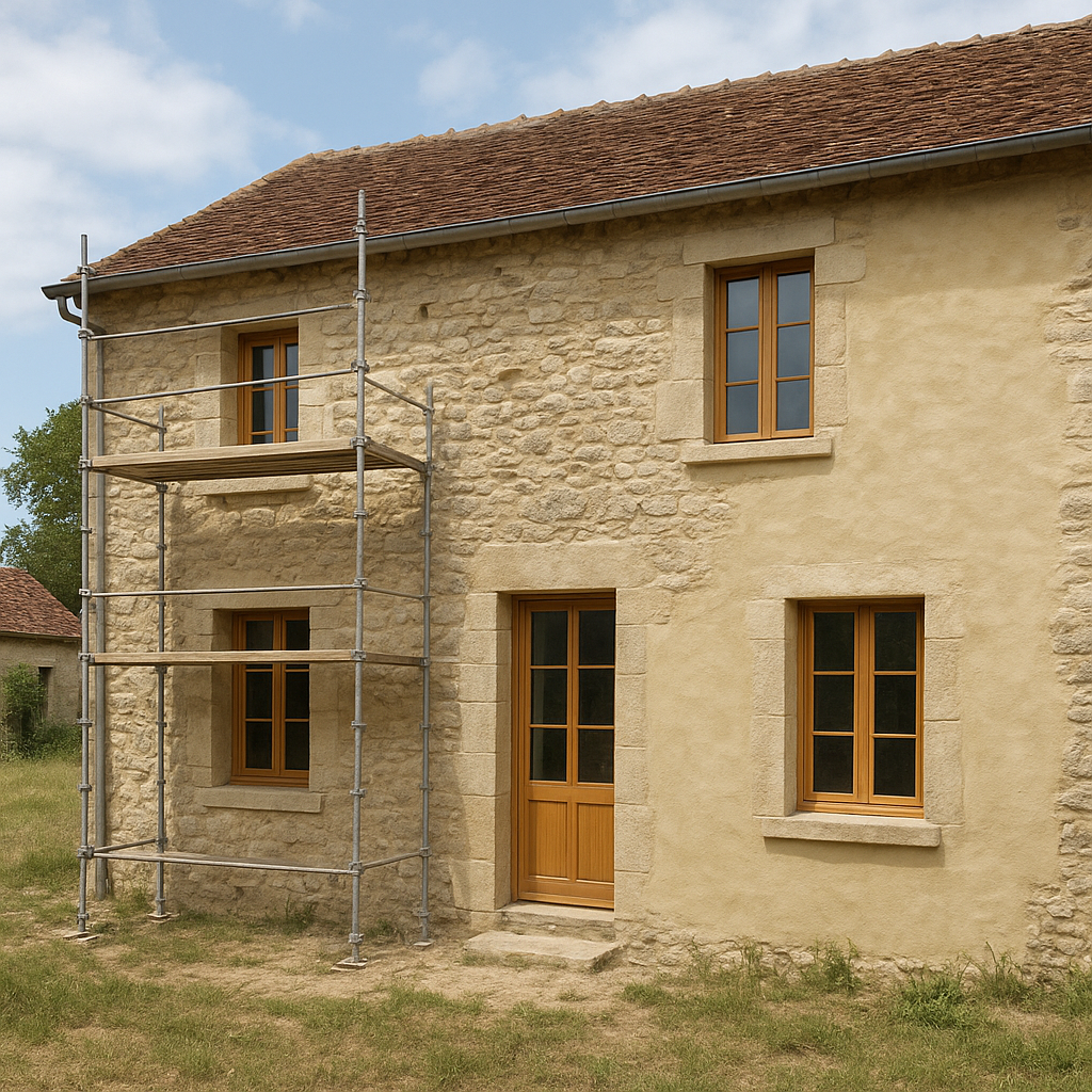 Comment rénover un bâtiment du patrimoine rural sans le dénaturer ? 2 Façade de bâtiment du patrimoine rural en rénovation