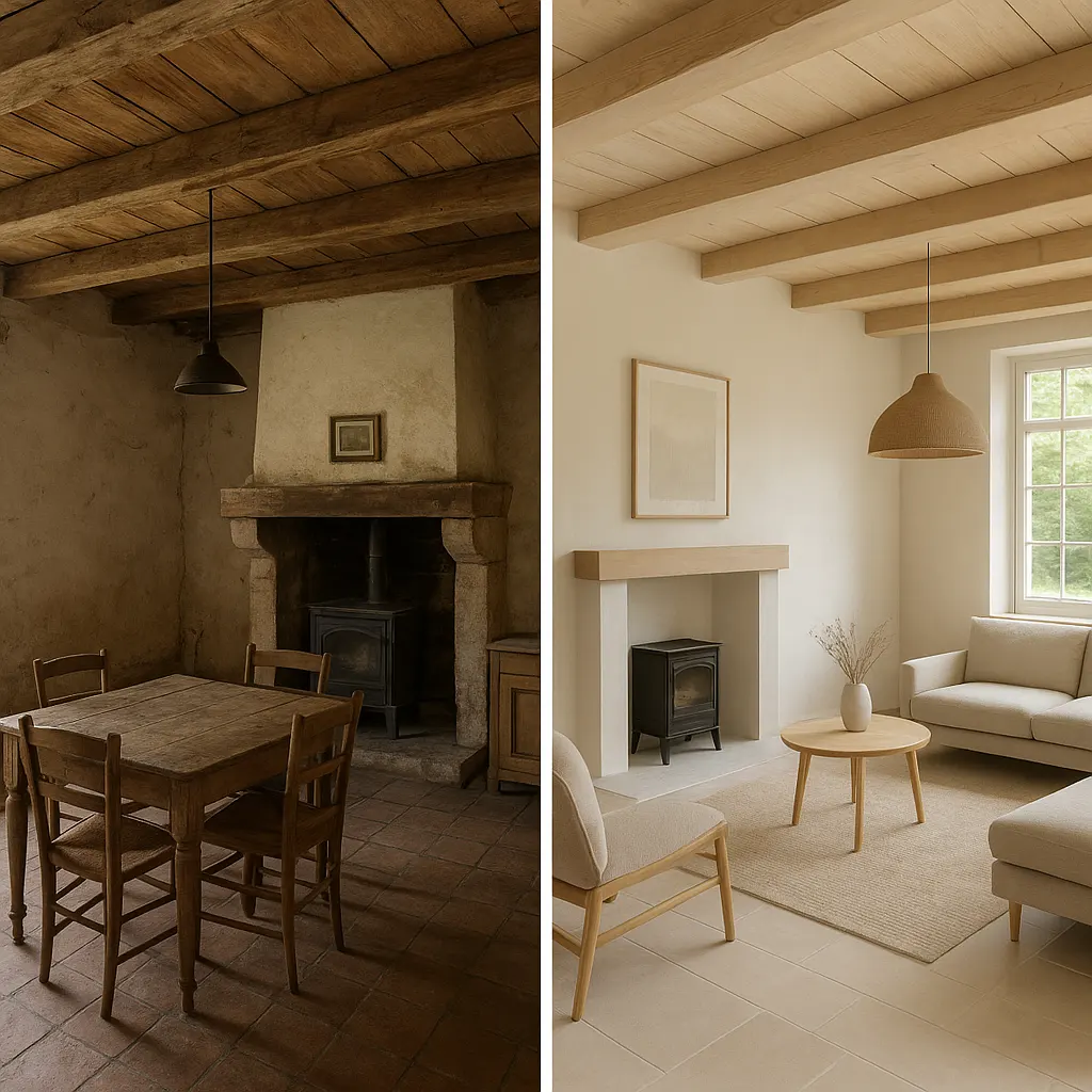 Intérieur de maison de campagne rénovée pour améliorer le confort et la valeur du bien