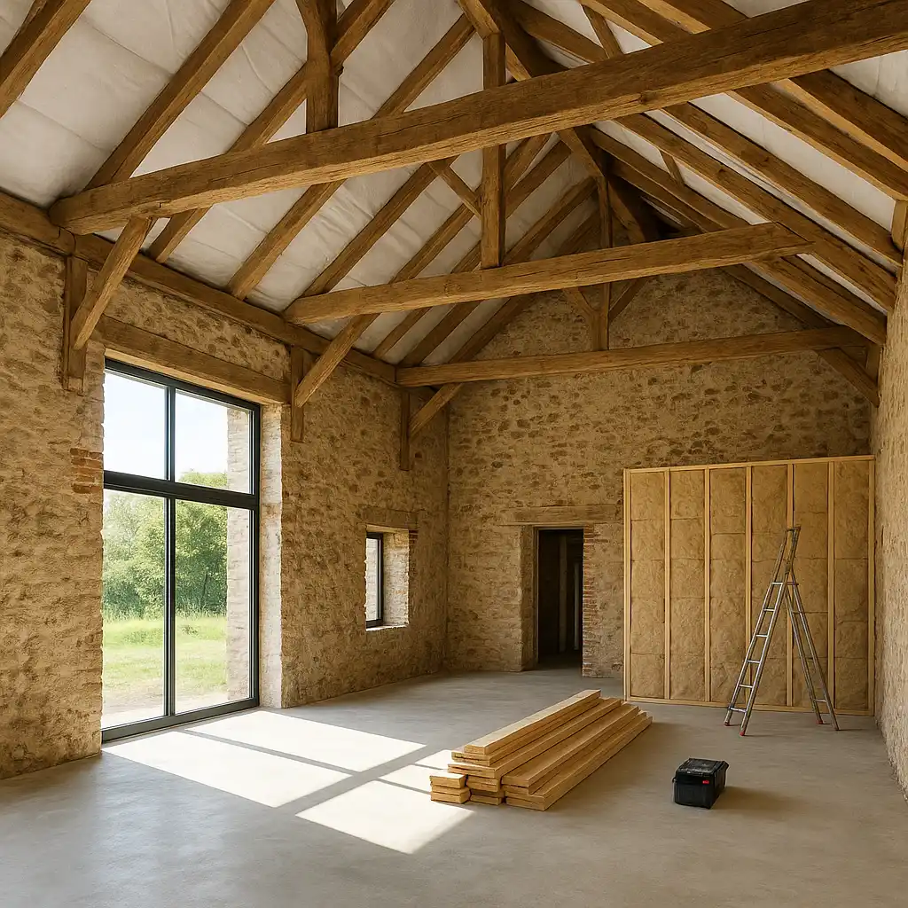 Intérieur lumineux pour transformer une grange en habitation