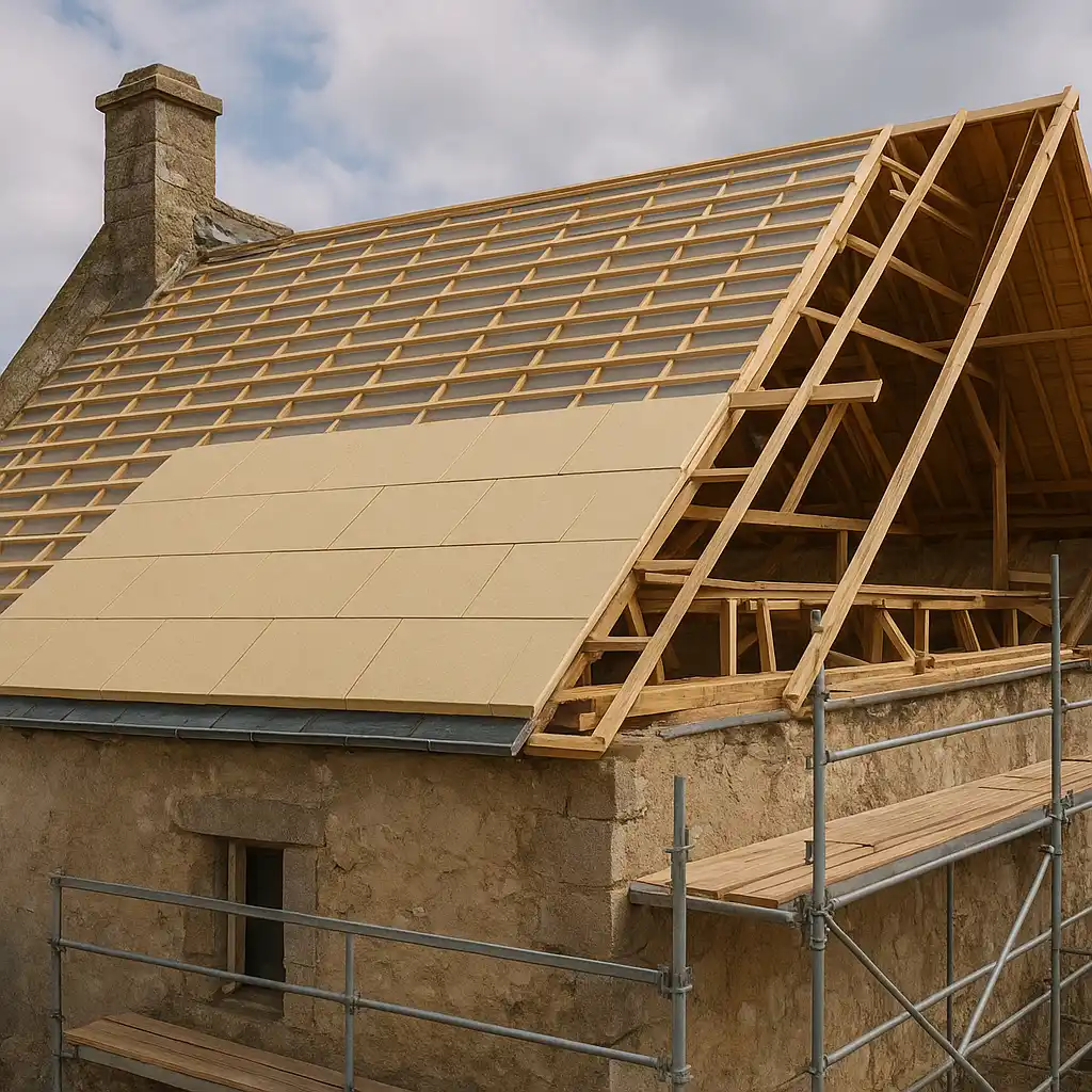 Isolation de toiture par l’extérieur en sarking sur maison ancienne