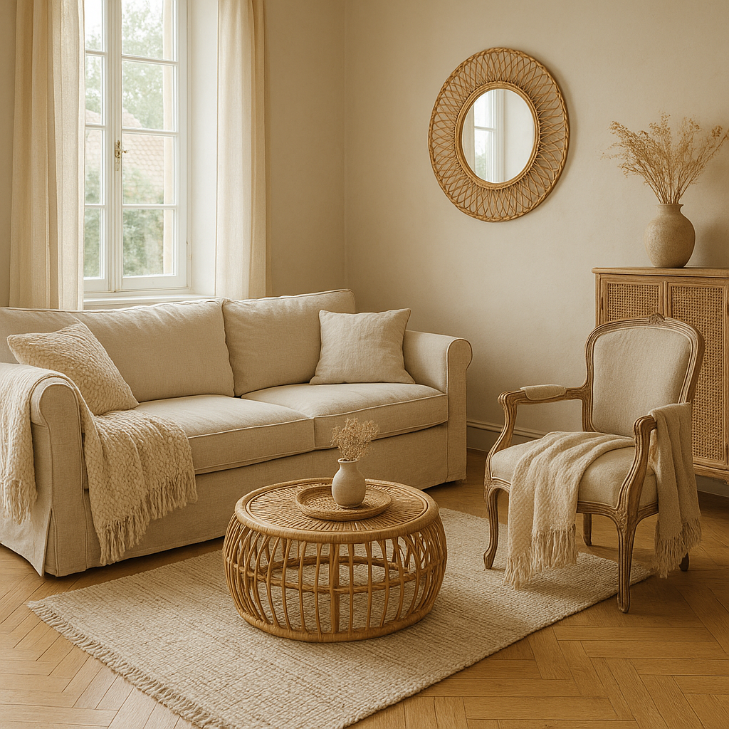 Idées déco pour une maison de campagne : 15 ambiances faciles à reproduire 2 Salon campagne chic avec lin, bois et couleurs douces