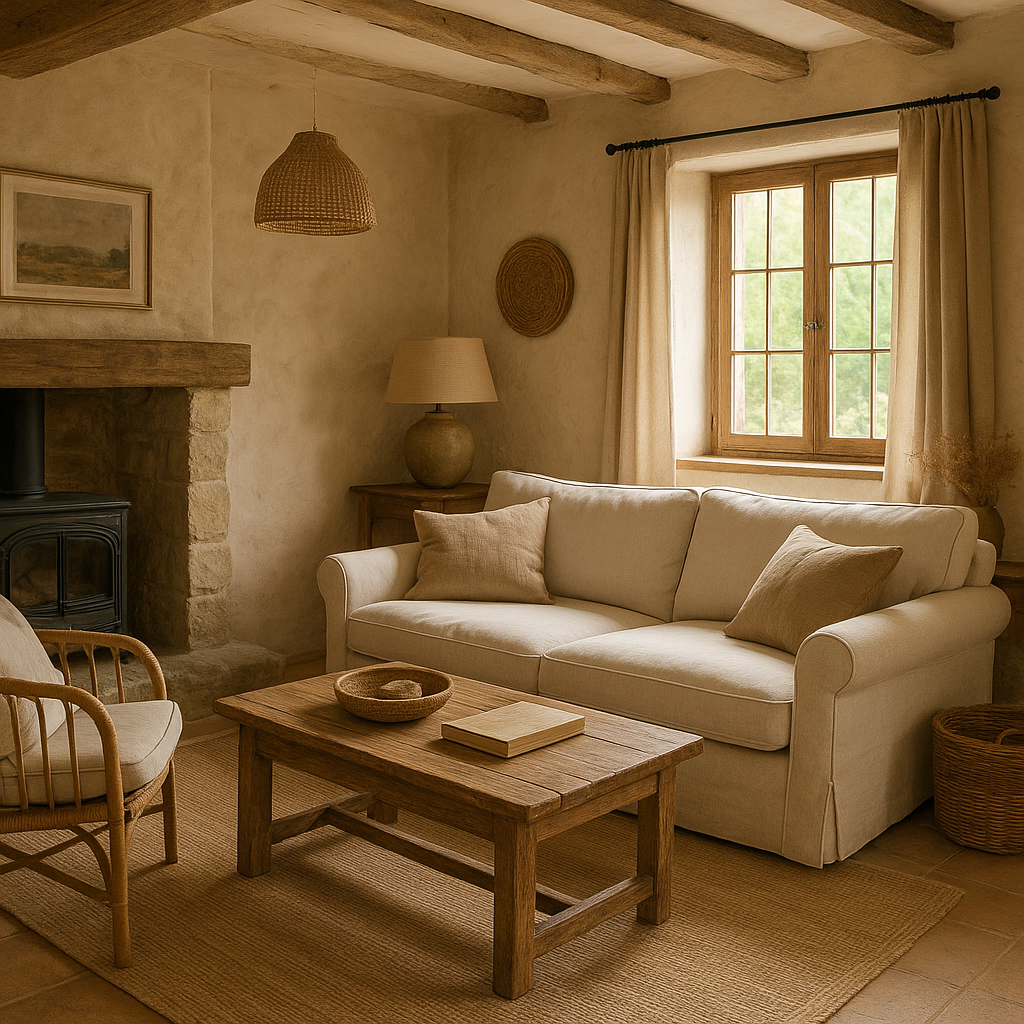Salon de maison de campagne prêt pour la location saisonnière