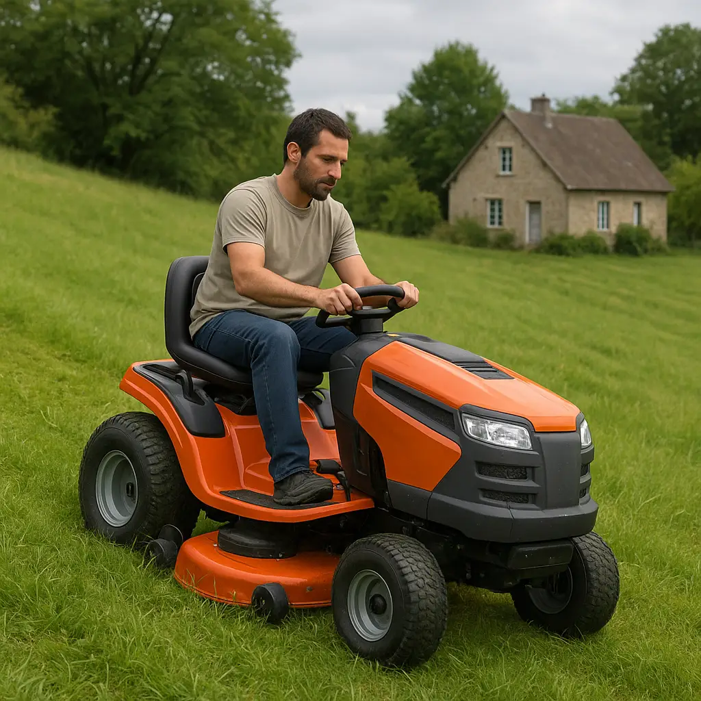 Tondeuse autoportée sur terrain pentu