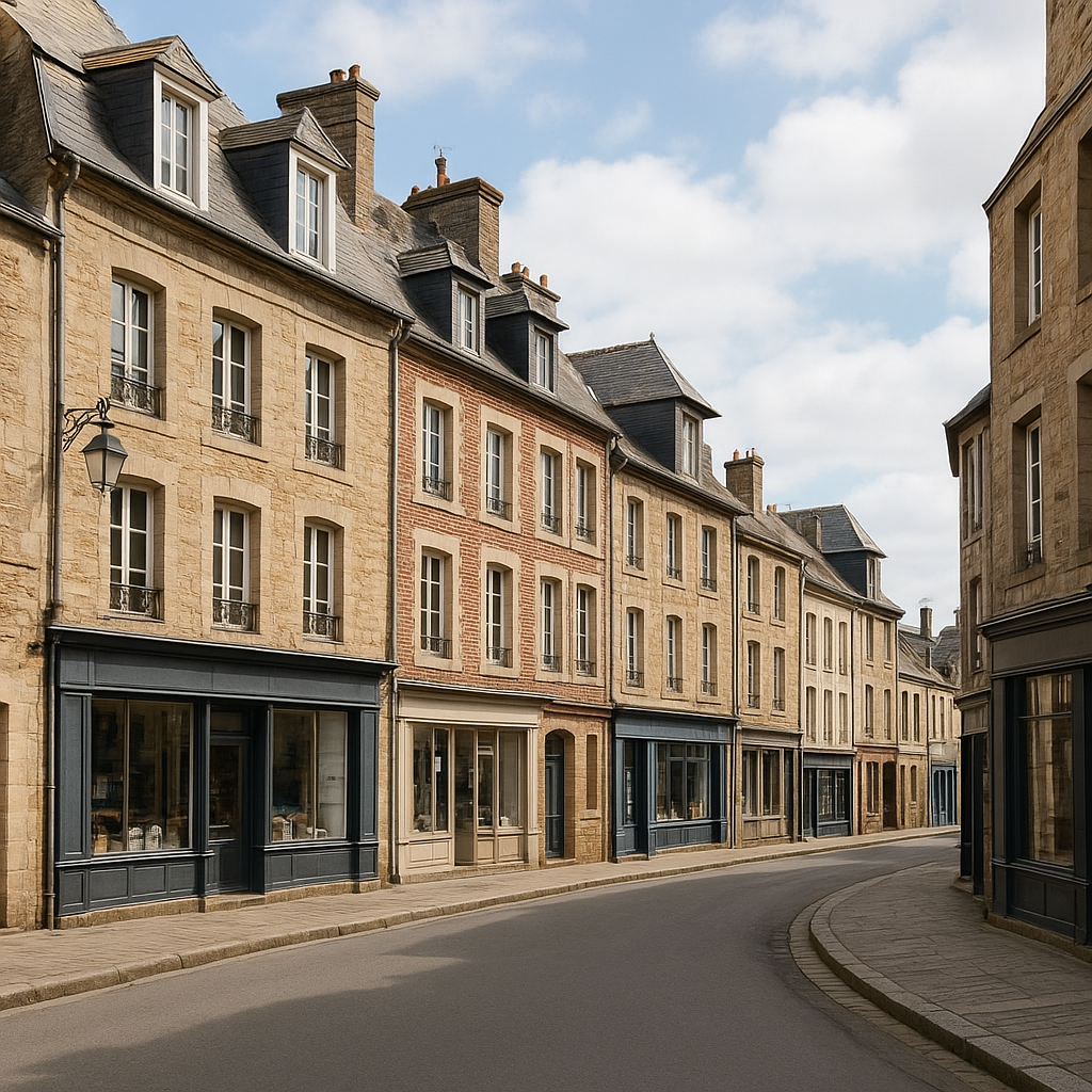 Centre-ville normand avec immeubles anciens rénovés