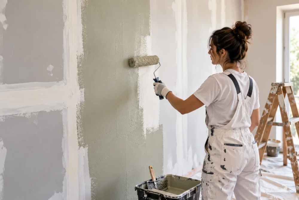 mur recouvert partiellement de chaux, texture visible sur la surface