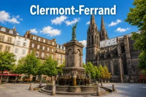 vue urbaine d'aurillac montrant des immeubles et une rue centrale
