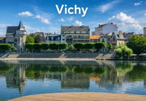 Perspective urbaine montrant des immeubles et une rue dans une ville auvergnate