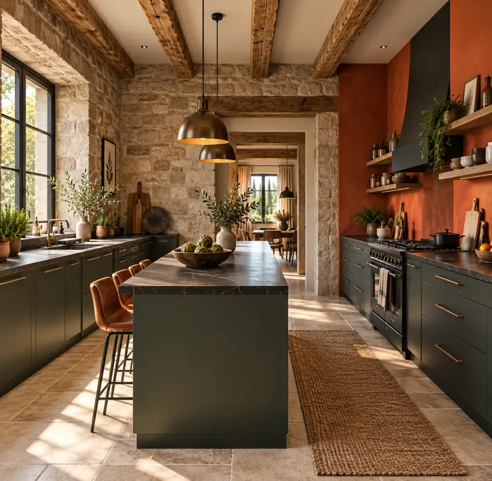 sejour lumineux avec poutres en bois visibles et mobilier contemporain