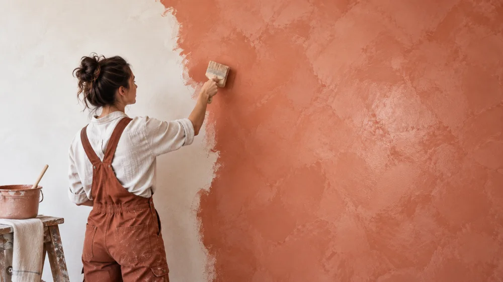 mur en chaux avec texture minerale visible et nuances gris clair