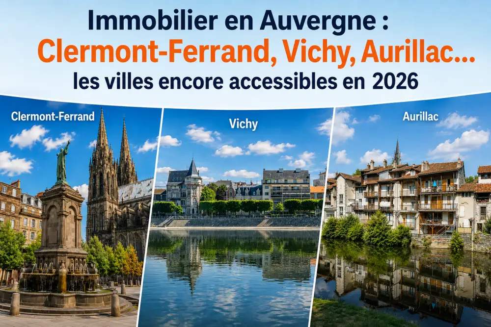 vue d'une rue avec immeubles et trottoirs en Auvergne