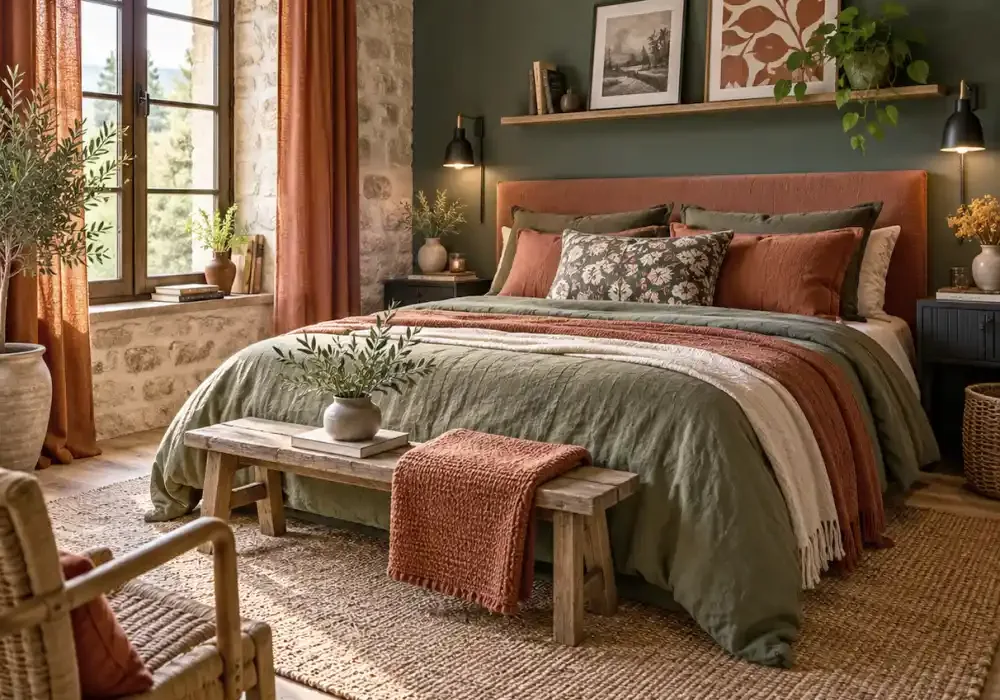 Décorer un gîte à petit budget sans perdre en charme 3 coussins colorés et plaids sur un canapé dans un intérieur de gîte