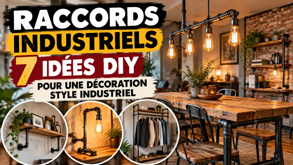 espace intérieur industriel avec table en bois massif, suspensions à filaments visibles, murs en brique et étagères métalliques, plantes et objets décoratifs